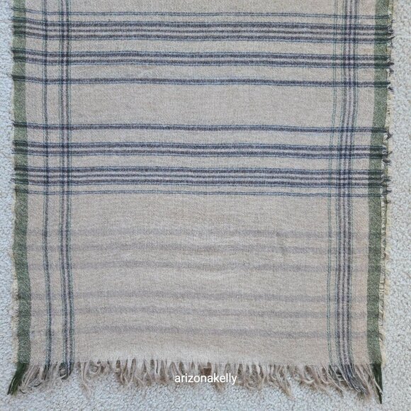 Amicale Cashmere Woven Plaid Fringe Tan Brown Green - Picture 5 of 12